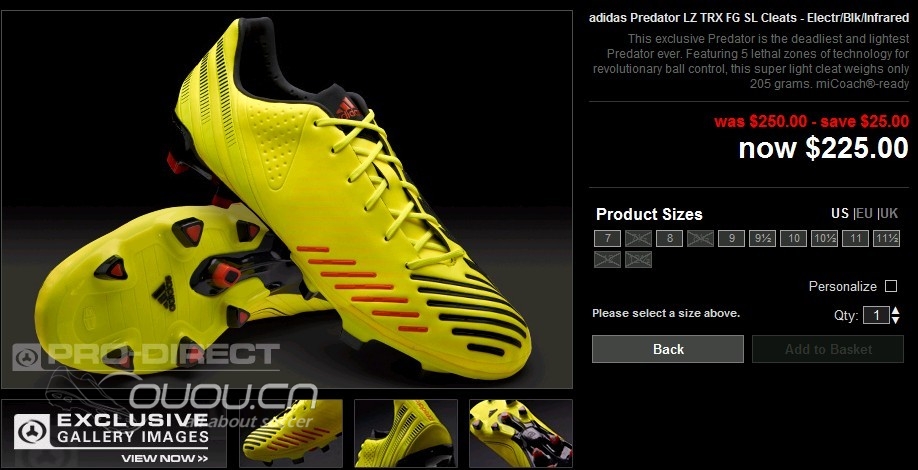 adidas Predator LZ TRX FG SL Cleats – Electr/Blk/Infrared是超顶级的猎鹰12吗?如图