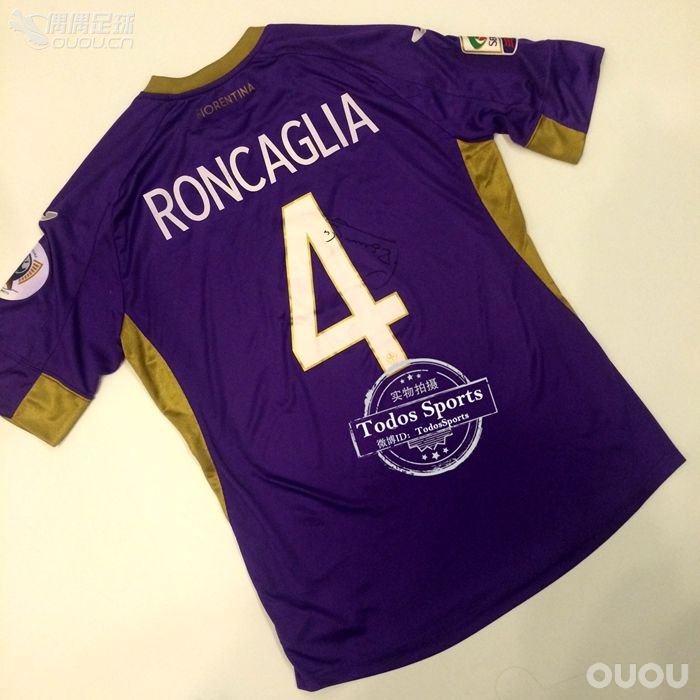 2014欧美杯佛罗伦萨4号隆卡格里亚Roncaglia更衣室签名球衣
