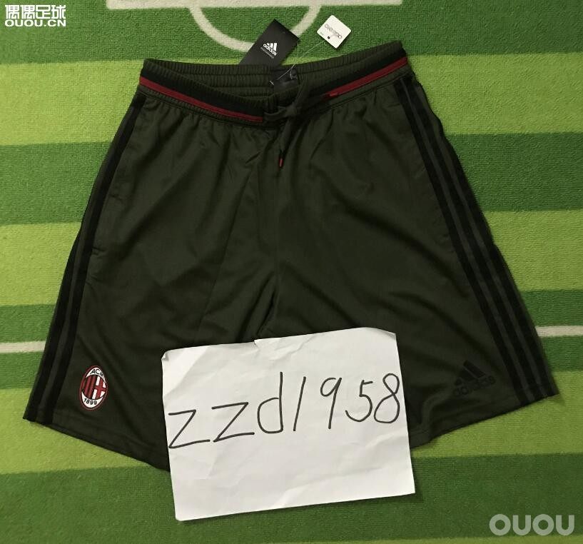 1617赛季意甲AC米兰球员版Adizero橄榄绿训练短裤带口袋AO0368